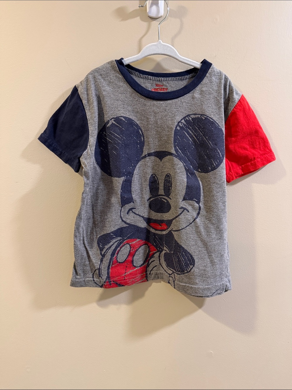 Disney Mickey Mouse Short-Sleeve Tee in Grey with Navy & Red Accents